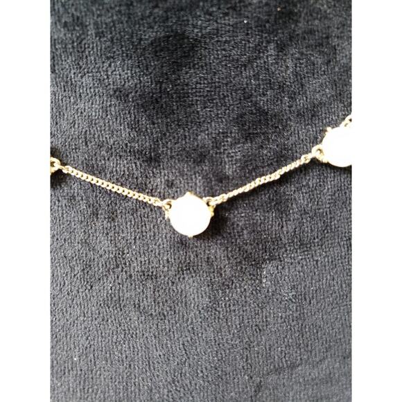 Women's Gold Necklace with White Round Stone Beads and Lobster Clasp Lock - Picture 4 of 6